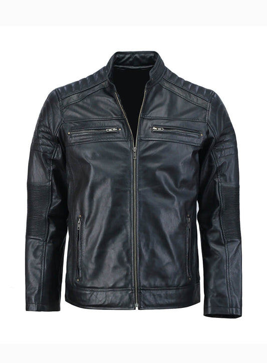 Mens Café Racer Black Leather Jacket