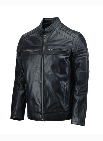 Mens Café Racer Black Leather Jacket