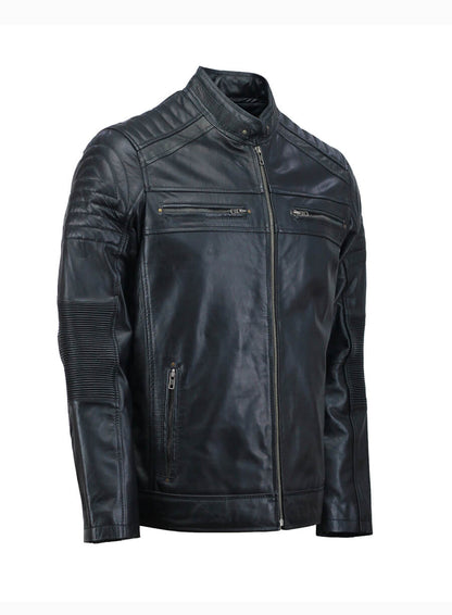 Mens Café Racer Black Leather Jacket