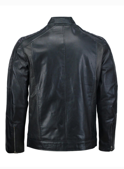 Mens Café Racer Black Leather Jacket