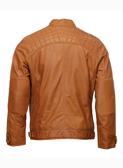 Mens Moto Biker Tan Brown Leather Jacket