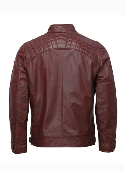 Mens Moto Biker Maroon Leather Jacket