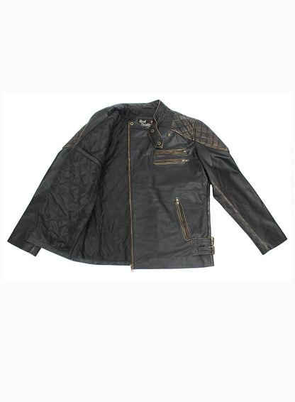 Skull & Bones Black Biker Leather Jacket