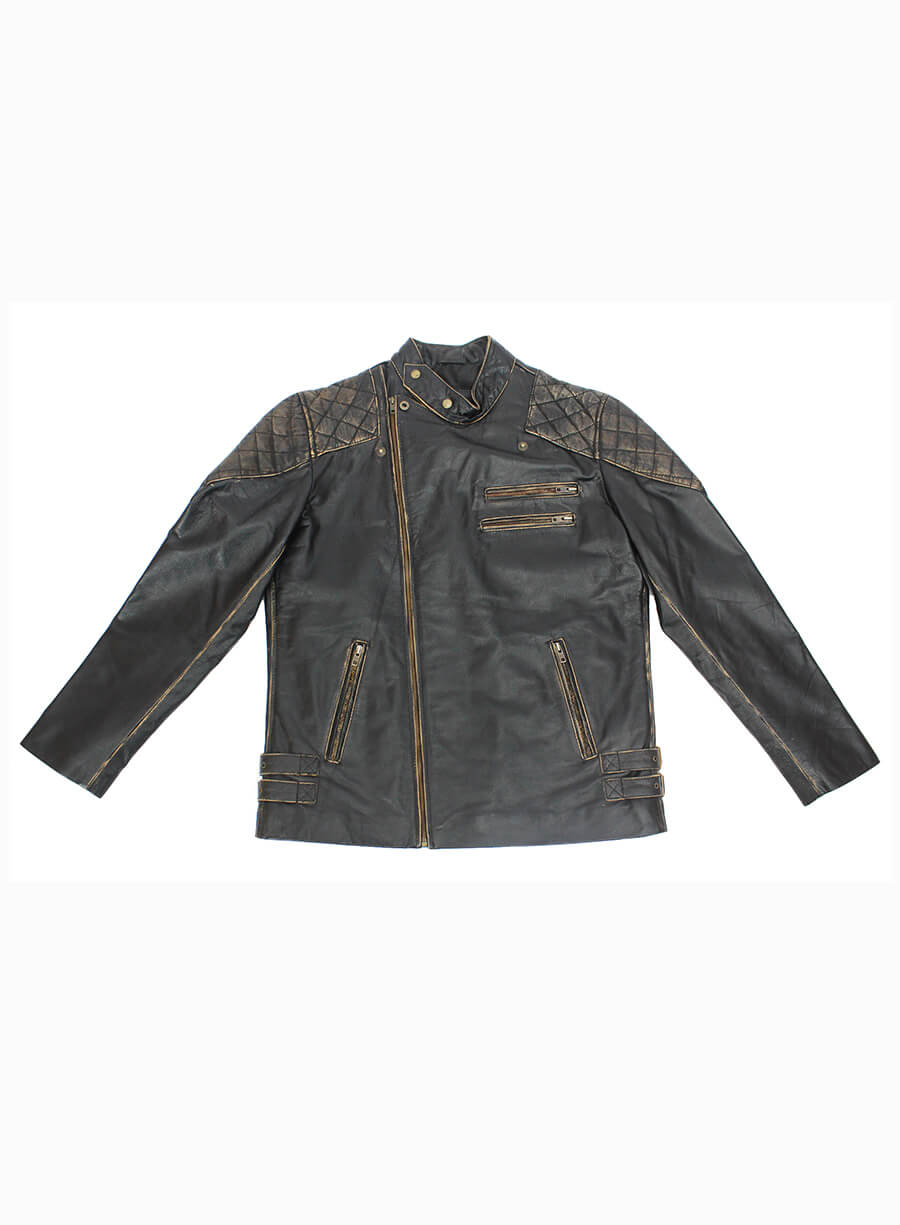 Skull & Bones Black Biker Leather Jacket