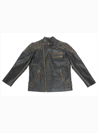 Skull & Bones Black Biker Leather Jacket