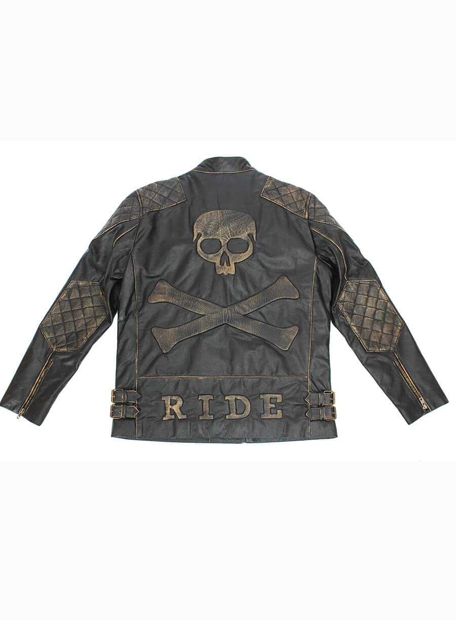 Skull & Bones Black Biker Leather Jacket