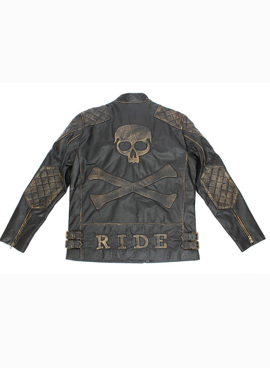 Skull & Bones Black Biker Leather Jacket