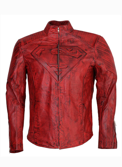 Smallville 2001 Clark Kent Superman Red Waxed Leather Jacket
