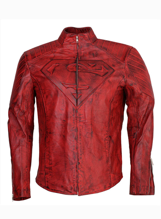 Smallville 2001 Clark Kent Superman Red Waxed Leather Jacket
