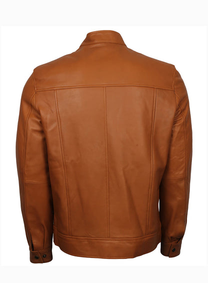 Vinatge Tan Cafe Racer Style Brown Leather Jacket