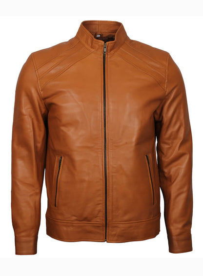 Vinatge Tan Cafe Racer Style Brown Leather Jacket