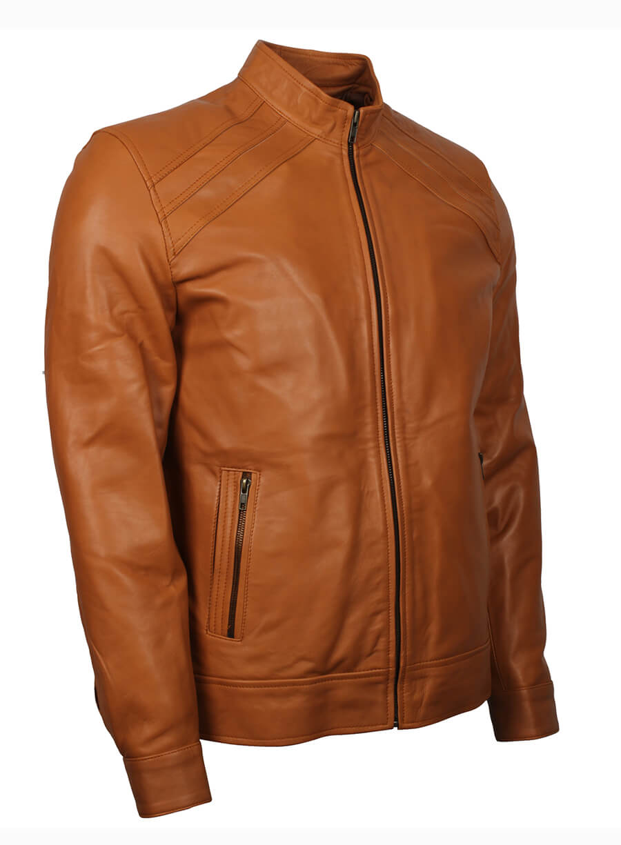 Vinatge Tan Cafe Racer Style Brown Leather Jacket