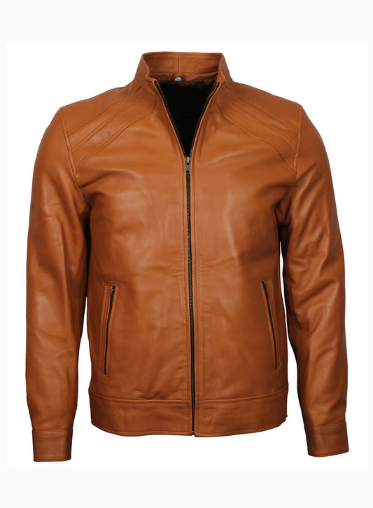 Vinatge Tan Cafe Racer Style Brown Leather Jacket