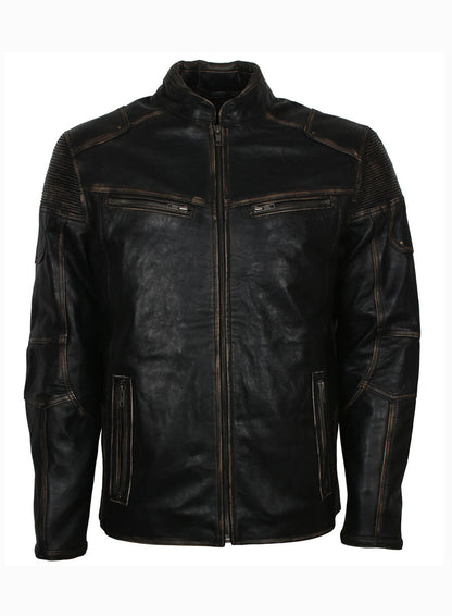 Mens Vintage Distressed Black Leather Jacket