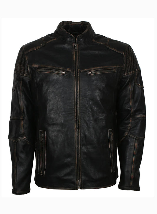 Mens Vintage Distressed Black Leather Jacket