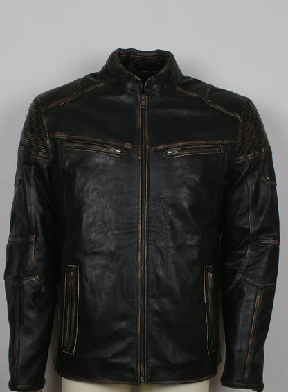 Mens Vintage Distressed Black Leather Jacket