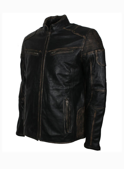 Mens Vintage Distressed Black Leather Jacket