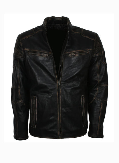 Mens Vintage Distressed Black Leather Jacket