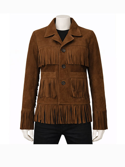 Womens Brown Fringed Suede Leather Jacket