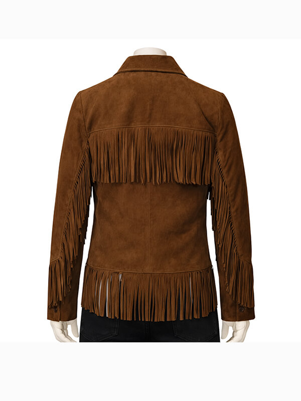 Womens Brown Fringed Suede Leather Jacket
