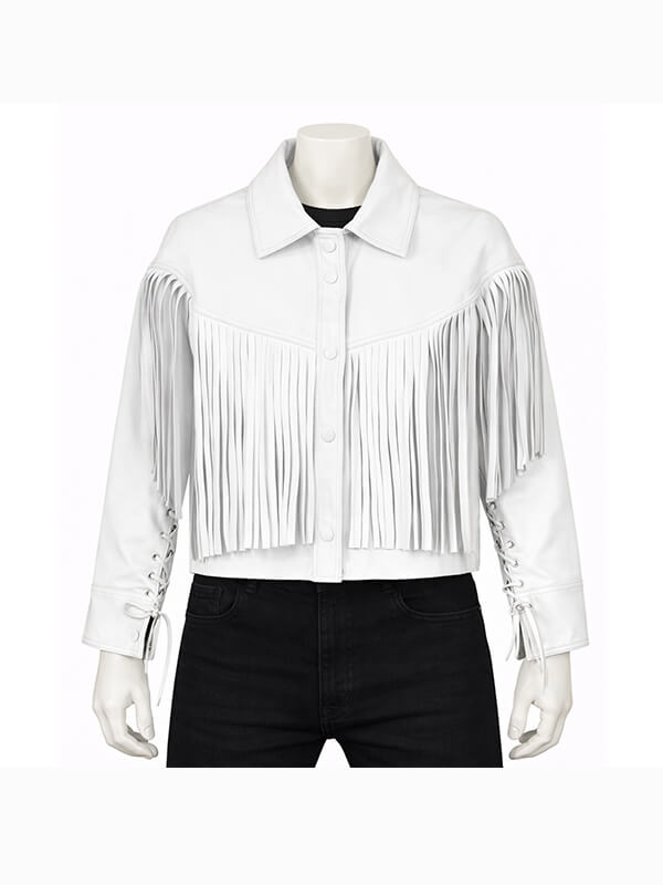 Womens White Fringe Leather Jacket