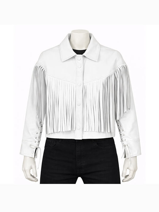 Womens White Fringe Leather Jacket