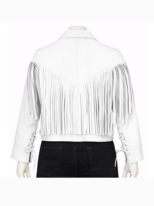 Womens White Fringe Leather Jacket