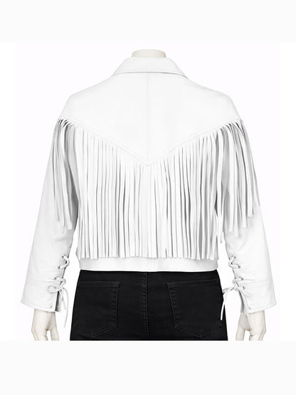 Womens White Fringe Leather Jacket